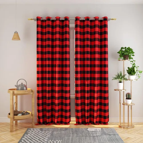 Vista 102 de Cortinas de 24 pulgadas de largo con diseño Buffalo Check Gingham Plaid para ventanas de cocina y baño, tratamiento para ventanas con 2 paneles