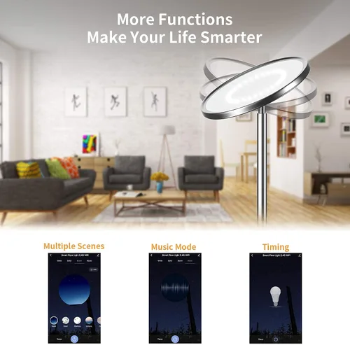 Vista 6 de LEPOWER Lámpara de pie brillante con 16 millones de opciones de color, control táctil y compatible con Alexa, Goolge Home, lámpara de pie regulable