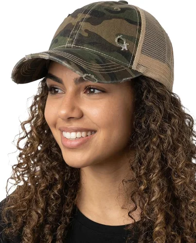 Vista 24 de Funky Junque Distressed Mesh Low Profile Trucker Hat Snapback Cap Paquete de 2: camuflaje negro y negro