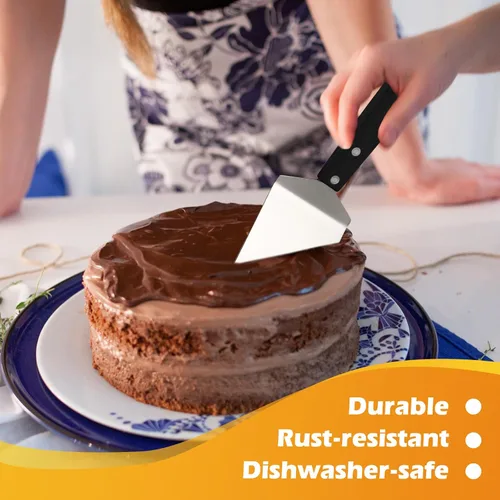 Vista 7 de BBTO 20 espátulas pequeñas para pizza, espátula de acero inoxidable para servidor de galletas con mango de madera, pastel de galletas a granel, pala
