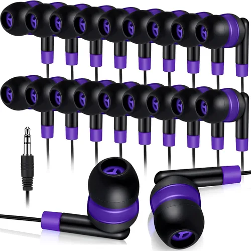 Vista 12 de Kanayu Paquete de 50 auriculares con cable a granel para aula, auriculares básicos con cable para estudiantes, sin micrófono, con conector de 0.138