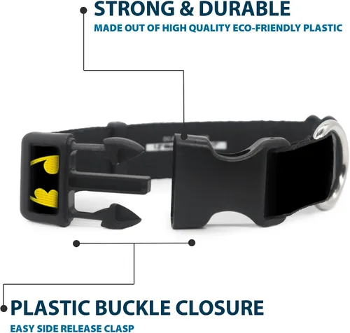 Vista 4 de Buckle-Down Collar de clip de plástico – Batman Shield Negro/Amarillo – 1 pulgada de ancho – Se adapta a 9-15 pulgadas Cuello – Pequeño 1" Wide
