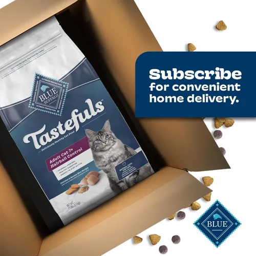 Vista 11 de Blue Buffalo Tastefuls Alimento seco natural para gatos adultos mayores de 7 años, control de bolas de pelo, receta de pollo y arroz integral, bolsa