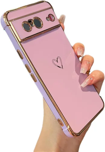 Vista 57 de ZTOFERA Funda diseñada para Google Pixel 7a, bonito diseño de corazones de amor con borde chapado y protección de lente de cámara, para Google Pixel