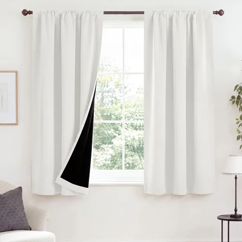 Vista 89 de NICETOWN Biscotti Beige 100% Cortinas opacas de 45" de largo para cocina, bolsillo con varilla para sótano completamente opaco, cortinas térmicas