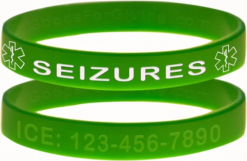 Vista 4 de Pulsera de identificación personalizada de convulsiones paquete de 5 7 pulgadas juventud negro, azul, verde, rojo y morado