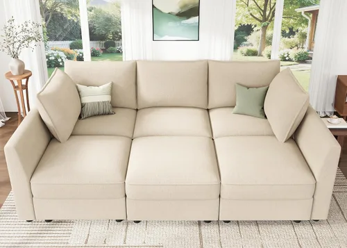 Vista 37 de HONBAY Sofá seccional modular con almacenamiento en forma de L sofá seccional, sofás convertibles para sala de estar - verde