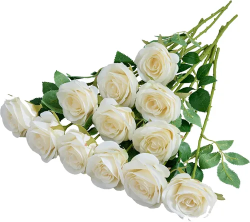 Vista 26 de 12 piezas Rosas Flores Artificiales Rosas Falsas Azul Bebé Rosas de Seda Flores de Seda Blancas Rosas con Tallos Largos para Bodas Hogar Fiestas