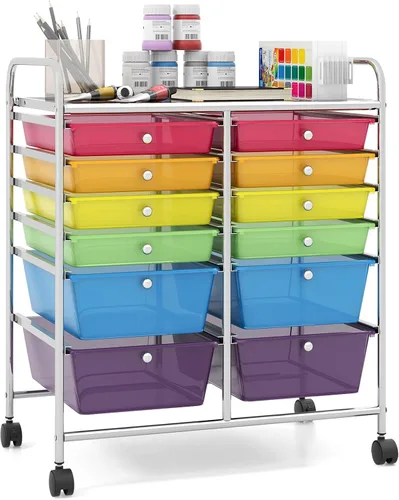 Vista 29 de Giantex Carro Organizador con 6 Cajones, con Ruedas, para Herramientas, Papel de Recortes, Hogar, Oficina, Escuela, Carro Utilitario Móvil Multiusos
