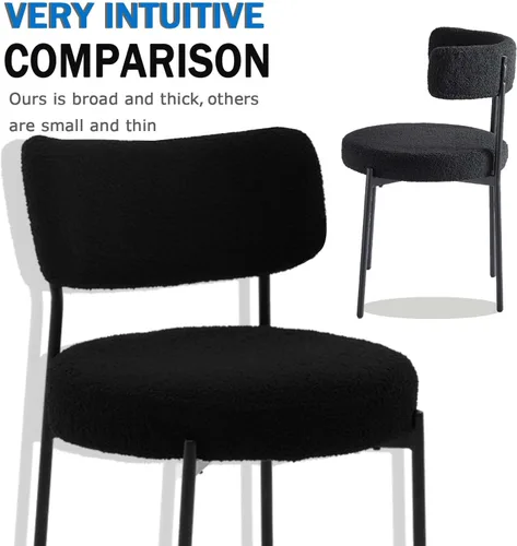 Vista 7 de Boucle - Juego de 2 sillas de comedor, modernas sillas de cocina tapizadas de mediados de siglo con respaldo curvado y patas de metal negro, sillas