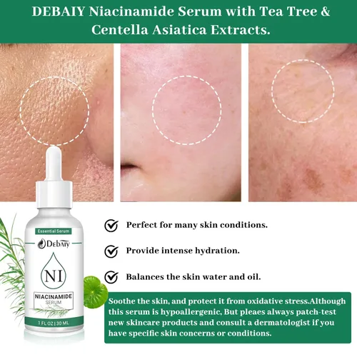 Vista 6 de Suero de niacinamida al 5% con 4% de extracto de árbol de té y centella asiática suero facial calmante