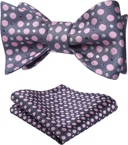 Vista 29 de HISDERN Pajaritas para hombre, diseño de lunares, corbatín y bolsillo cuadrado, clásico, esmoquin de negocios, boda, pajaritas, pañuelo