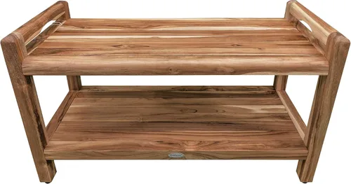 Vista 15 de EcoDecors Banco de ducha de teca natural de 18 pulgadas, impermeable Banco de ducha de teca de 18" con barra