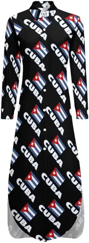 Vista 6 de Vestido de camisa de manga larga con botones y bandera cubana para mujer