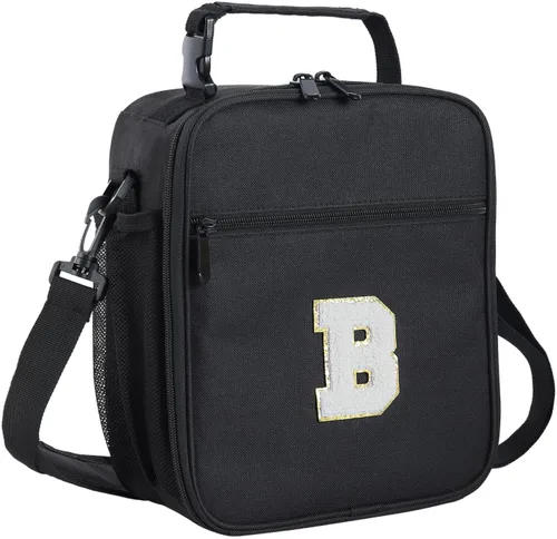 Vista 62 de ELEFOCUS Lonchera aislada con inicial para mujeres y hombres, bolsa de almuerzo personalizada con monograma con correa de hombro ajustable