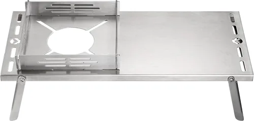 Vista 7 de CAMPINGMOON - Mesa de campamento individual pequeña con escudo térmico de acero inoxidable, ligera, compacta con bolsa de almacenamiento para estufa