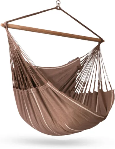 Vista 28 de LA SIESTA® - Silla Hamaca Grande y Cómoda de Algodón Habana & CasaMount - Silla Colgante con Kit de Suspensión para Paredes, Techos y Vigas Café