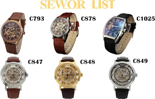 Vista 6 de SEWOR Reloj de pulsera de cuero de estilo vintage transparente con esqueleto mecánico para hombre