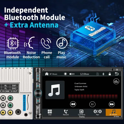Vista 4 de Estéreo de auto doble DIN compatible con control de voz Apple Carplay - Monitor de pantalla táctil LCD HD de 7 pulgadas, Bluetooth, subwoofer