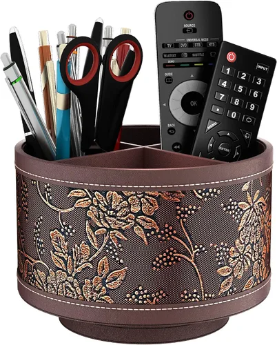 Vista 3 de Soporte para control remoto, organizador de suministros de arte de cuero sintético 360°, cajón multifuncional para controles remotos, suministros