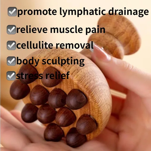 Vista 4 de Herramienta de masaje de terapia de madera para grasa del vientre, masajeador de drenaje linfático para celulitis para moldear el cuerpo, kit