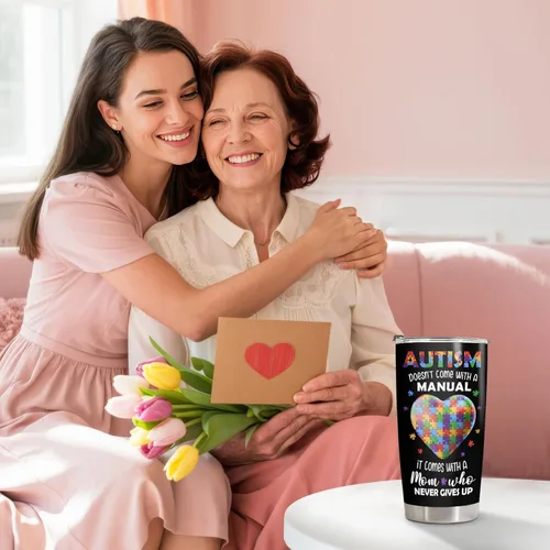 Vista 9 de 34HD Regalo para el Día de la Madre para mamá con autismo – Vaso irrompible para mamá con conciencia sobre el autismo, taza para mamá