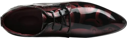 Vista 4 de Zapatos de moda para hombre Vestido puntiagudo Floral Charol Cordones Oxford Negro Marrón Rojo Gris