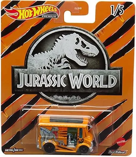 Vista 6 de Hot Wheels Jurassic World 2022 Premium Pop Culture Paquete completo de 5 unidades (DLB45‑946Q) Mosasaurus Bus, panera 'azul', T‑Rex Unimog, flujo