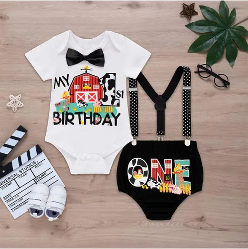 Vista 4 de Fantasy Era Conjunto corto con estampado de O-Fish-Ally de 1er cumpleaños para bebés y niños