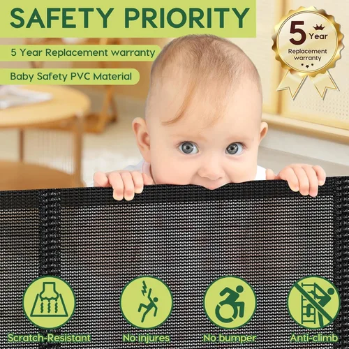 Vista 6 de Puertas retráctiles reforzadas de 33 pulgadas de alto x 55 pulgadas de ancho para puertas, paquete de 2, color negro