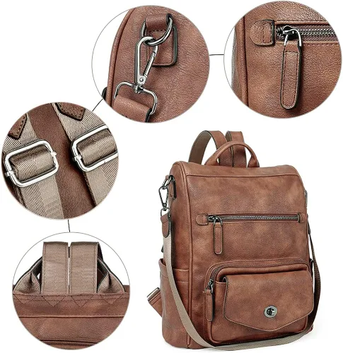 Vista 5 de CLUCI - Mochila de piel convertible para mujer bolsa de libros grande mochila antirrobo