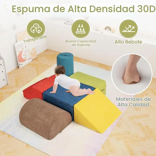 Vista 8 de INFANS Juguetes de escalada para niños pequeños, juego de 6 piezas de bloques de espuma suave para trepar y gatear con estructura de actividad