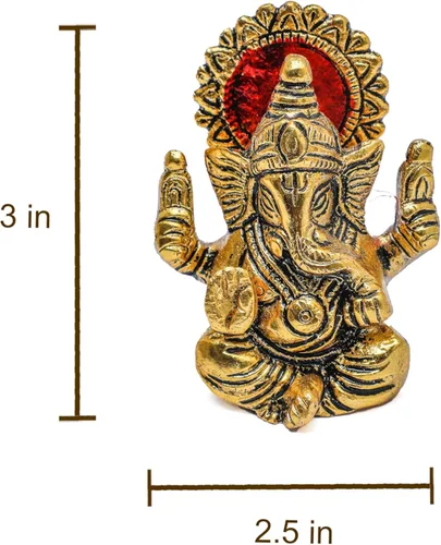 Vista 6 de Desi Favors Ídolo de Ganesha chapado en latón, mini figura de Lord Ganesha hindú de oro natural para tablero de instrumentos del automóvil