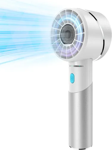 Vista 7 de Lepwings Ventilador de mano, mini ventilador turbo portátil pequeño, recargable con 4 ventiladores personales de alta velocidad, tiempo de Azul