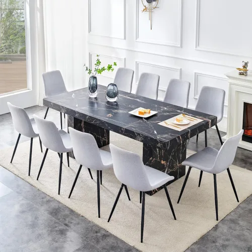 Vista 61 de gopop Mesa de comedor de mármol de 63 pulgadas, tablero de mesa de comedor MDF con patrón de mármol y base para cocina y comedor.