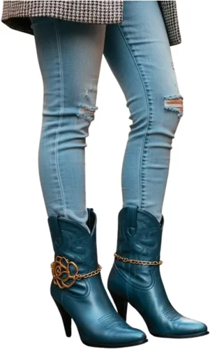 Vista 7 de TrendyFashionJewelry Pulsera de metal dorado con cadena de botas occidentales para mujer, dije envolvente con múltiples ondas, Metal