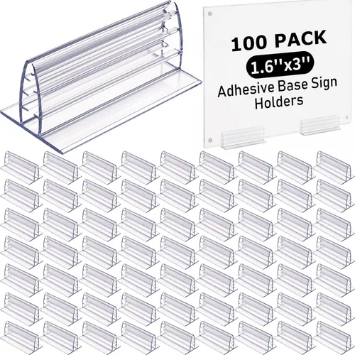 Vista 17 de Fulmoon 25 soportes para letreros, base adhesiva, múltiples usos para mostradores, almacenes, soportes de base con adhesivo fuerte (1 x 3 pulgadas)