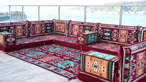 Vista 4 de arabicsofa Juego de asientos de sofá árabe granate en forma de U - Sofá modular bajo para sala de estar