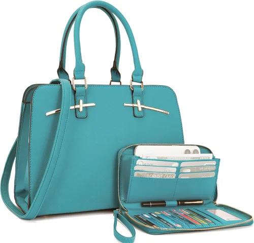 Vista 10 de Carteras para mujeres, bolso cartera monedero tote bandolera hobo con asa superior tipo satchel, juego de carteras de 2 piezas con 3 compartimentos