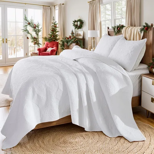 Vista 9 de Brandream juego de cama de lujo de 3 piezas, color blanco, de gran tamaño, juego de edredón, tamaño queen