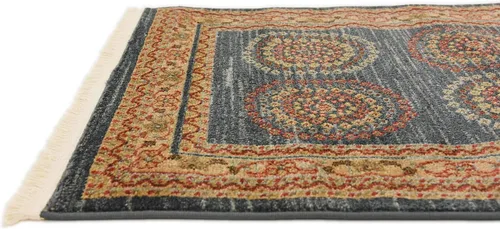 Vista 7 de Unique Loom Fars Collection - Alfombra moderna con diseño tribal de medallón con tonos naturales, 2 pies 7 pulgadas x 10 pies 0 pulgadas, azul