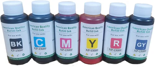 Vista 2 de Vivid Colors Botella de repuesto de tinta recargable CISS de 20.3 fl oz de tinta premium para impresora Ep Expression XP-15000, negro, cian