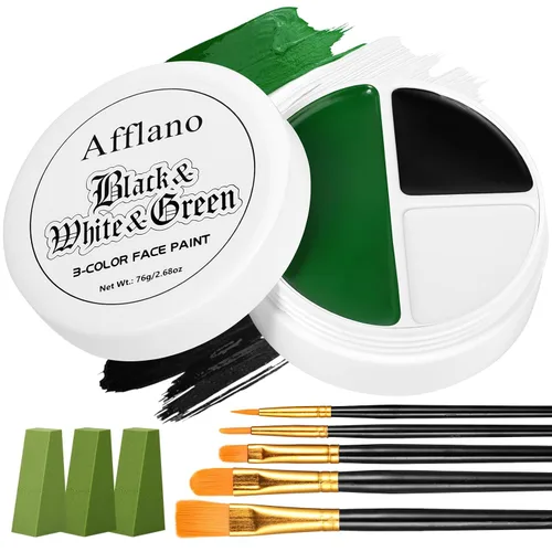 Vista 7 de Pintura corporal negra, naranja y amarilla, kit de maquillaje de espantapájaros de Halloween (3 esponjas + 5 pinceles), 9 piezas de pintura facial
