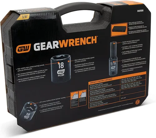 Vista 9 de GearWrench 84916N juego de llaves de impacto SAE/métrico 3/8 pulgadas (44 piezas)