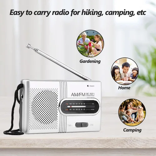 Vista 2 de Radio estéreo - AM/FM, funciona con batería, antena telescópica, altavoz grande, conector para auriculares