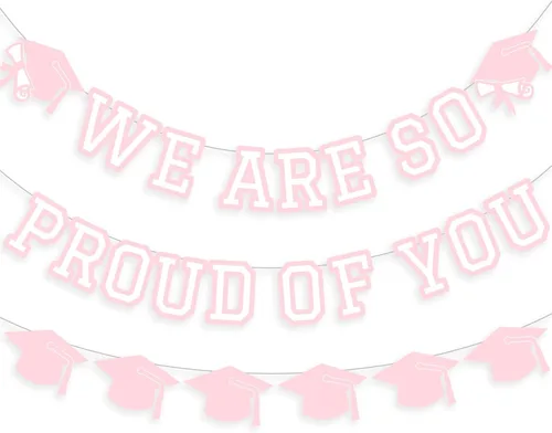 Vista 10 de Letrero con texto en inglés «We Are So Proud Of You», decoración de fiesta de graduación, guirnalda de tapa de felicitaciones, letrero de pared, Azul