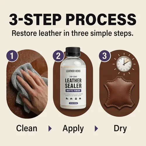 Vista 3 de Leather Hero Top Coat - Sellador de cuero y acabado protector para tinte, pintura, asientos de automóvil, zapatos y más - Restaurador