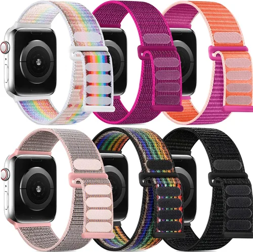 Vista 24 de WJK Correas elásticas de nailon compatibles con correas de Apple Watch de 1.496 in 1.575 in 1.614 in 1.654 in 1.732 in 1.772 in 1.811 in 1.929 in
