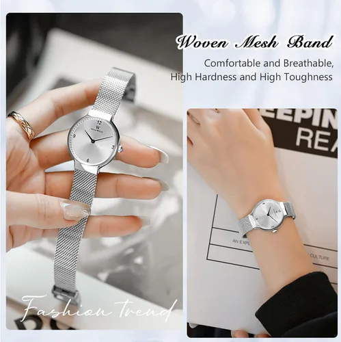 Vista 3 de RORIOS Creative - Reloj analógico de cuarzo para mujer, con correa de malla de acero inoxidable, resistente al agua