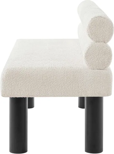 Vista 7 de GDFStudio Banco tapizado de bouclé con respaldo para comedor, banco de entrada estilo granja con patas de madera de goma, banco largo para Beige
